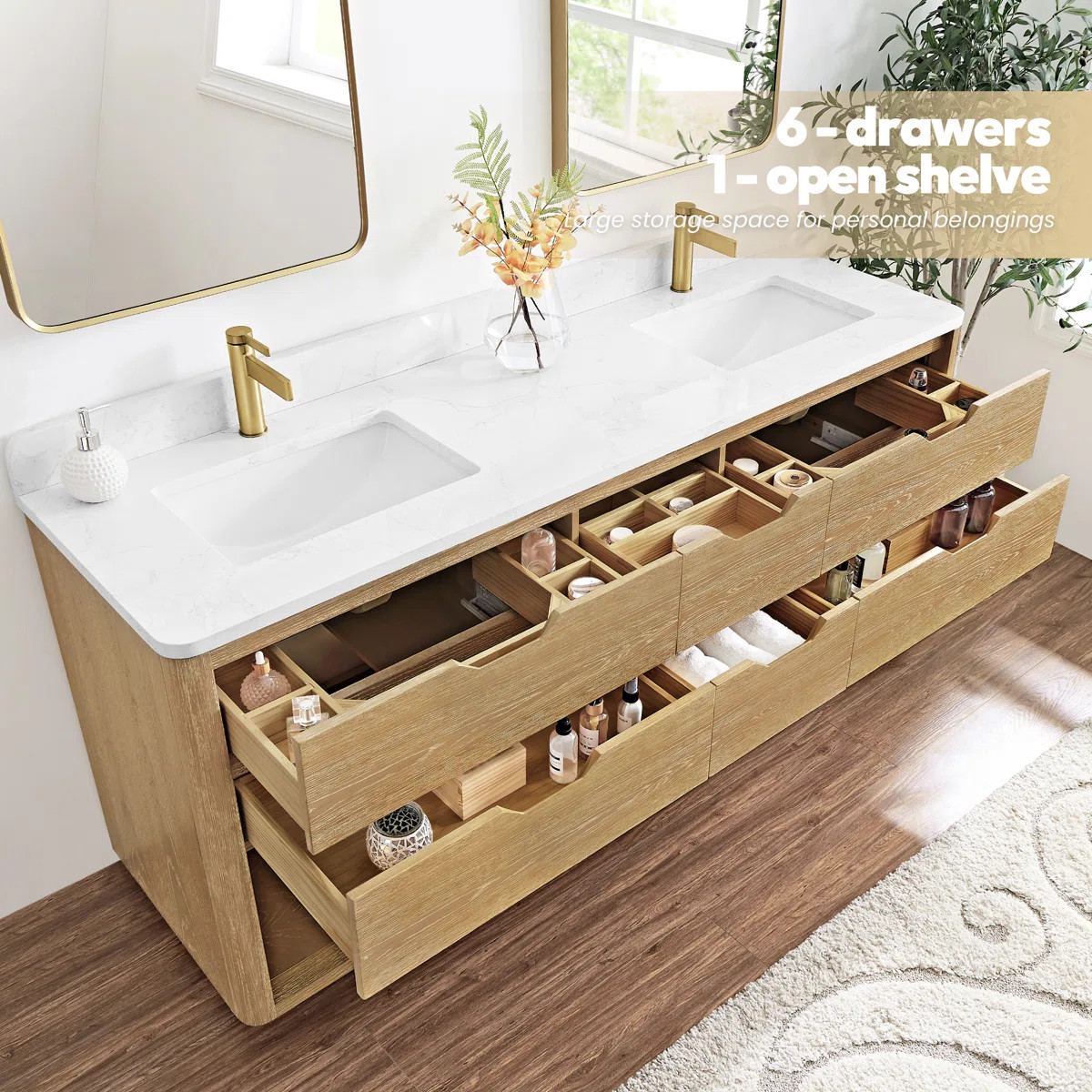 Kaiser 72" Double Bath Vanity with White Grain Stone Top | Wayfair North America