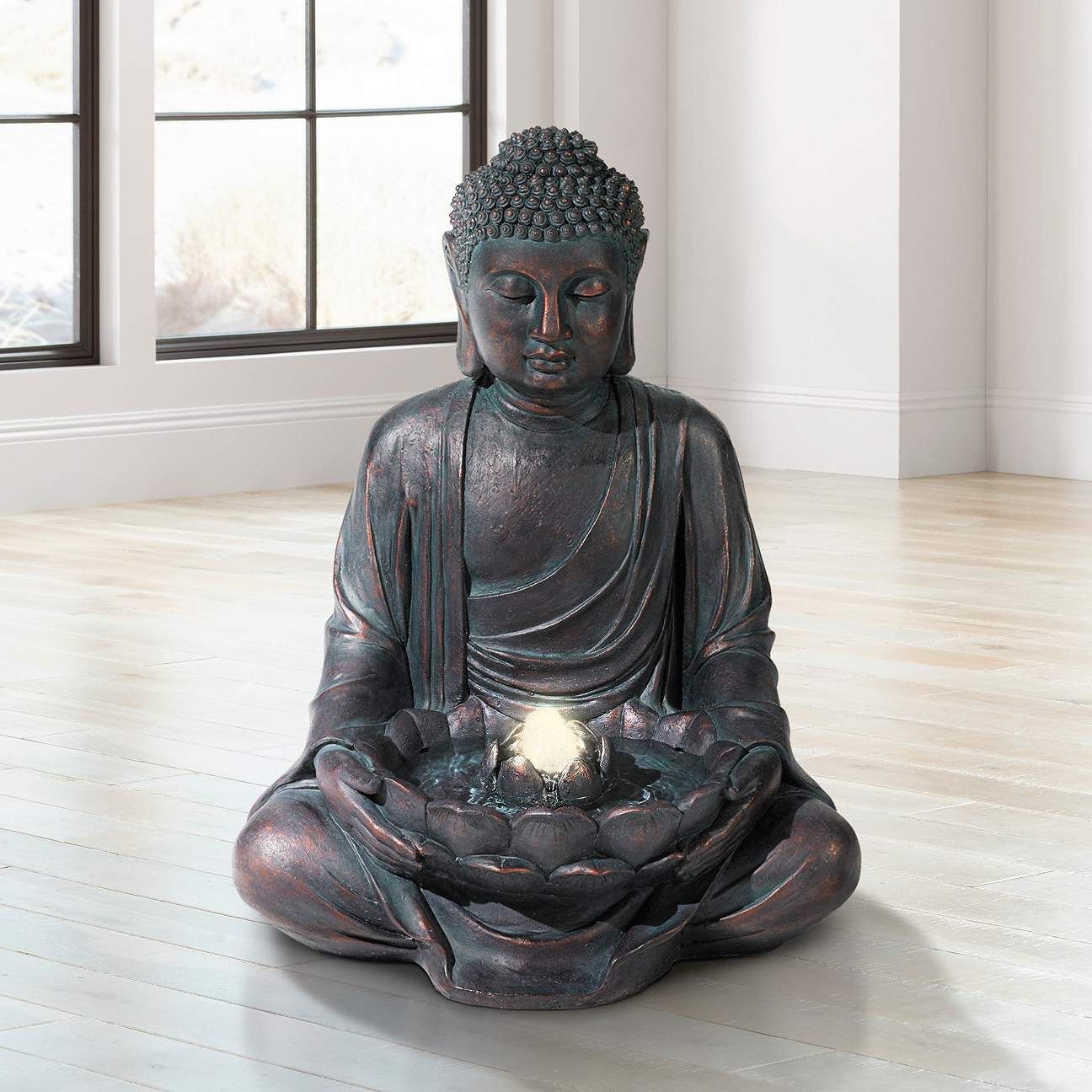 Meditating Buddha 24" High Bubbler Fountain with Light | Lamps Plus