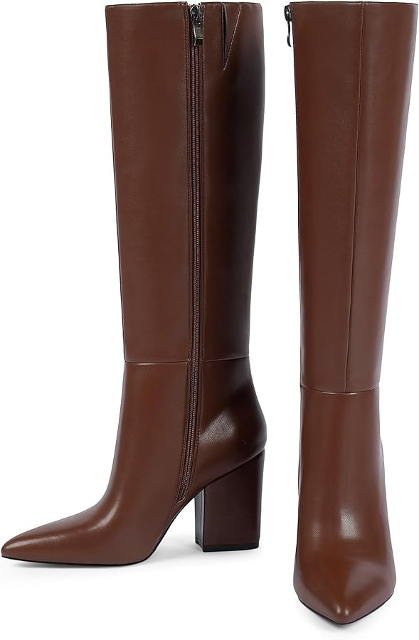 Modatope Knee High Boots for Women Pointed Toe Chunky High Heel Womens Fashion Tall Fall Boots | Amazon (US)