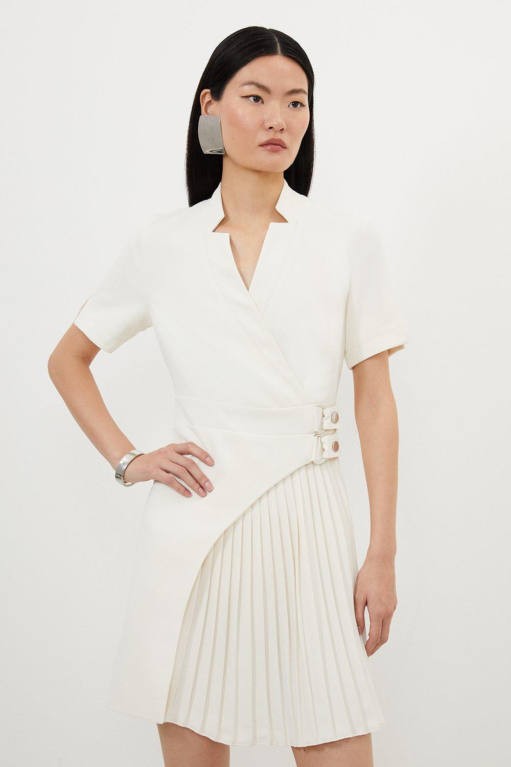 Tailored Military Pleat Notch Neck Wrap Mini Dress | Karen Millen US