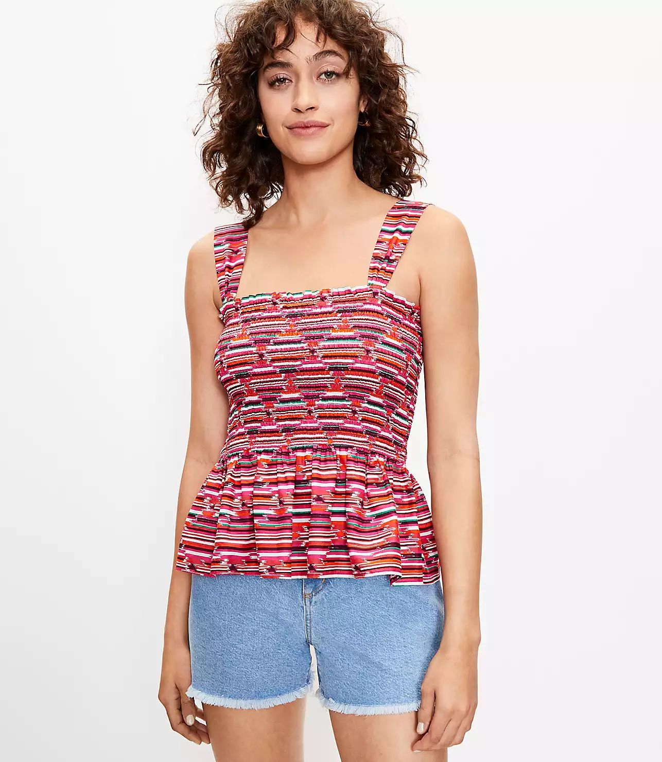 Ikat Smocked Peplum Cami | LOFT