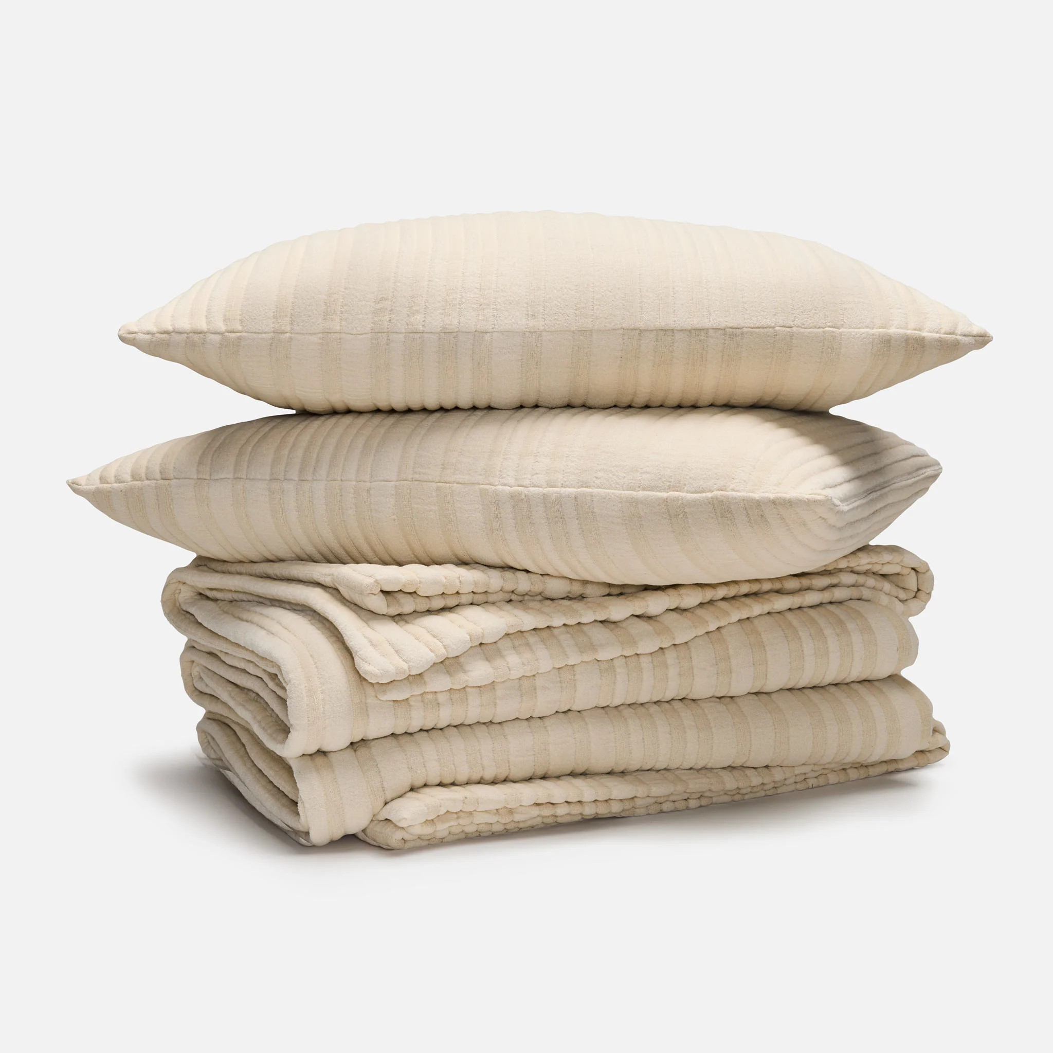 Brooklinen Cozy Ribbed Quilt Set size Full/Queen in Cream | Brooklinen