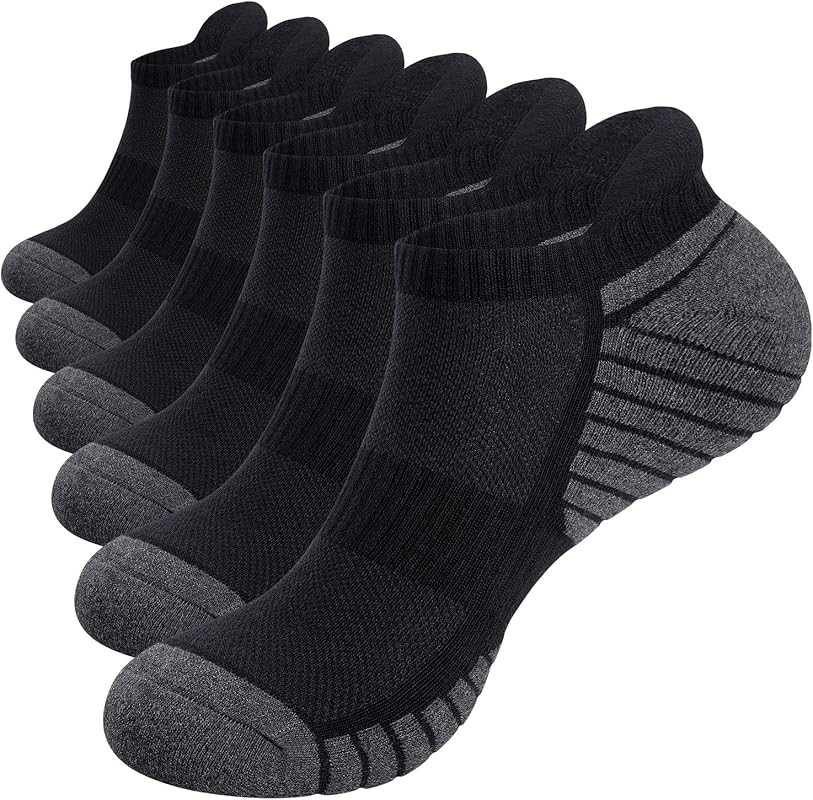 Mens Socks, 6 Pairs Anti-Blister Cushioned Breathable Running Cotton Socks, Athletic Ankle Sports... | Amazon (US)