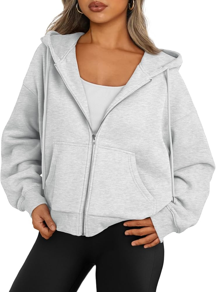 Trendy Queen Zip Up Hoodies For Women Cropped Sweatshirts Fall Fashion Outfits 2025 Y2k Fleece Te... | Amazon (US)