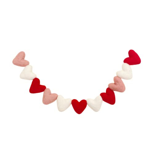 Handmade Heart Felt Garland- 3 feet long with 12 hearts- Red Pink & White Hearts- 100% wool | Amazon (US)