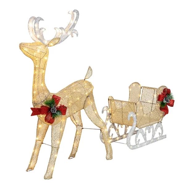 Walsunny Glitter Reindeer with Sleigh Outdoor Christmas Decoration Lighted Family Set - Walmart.c... | Walmart (US)