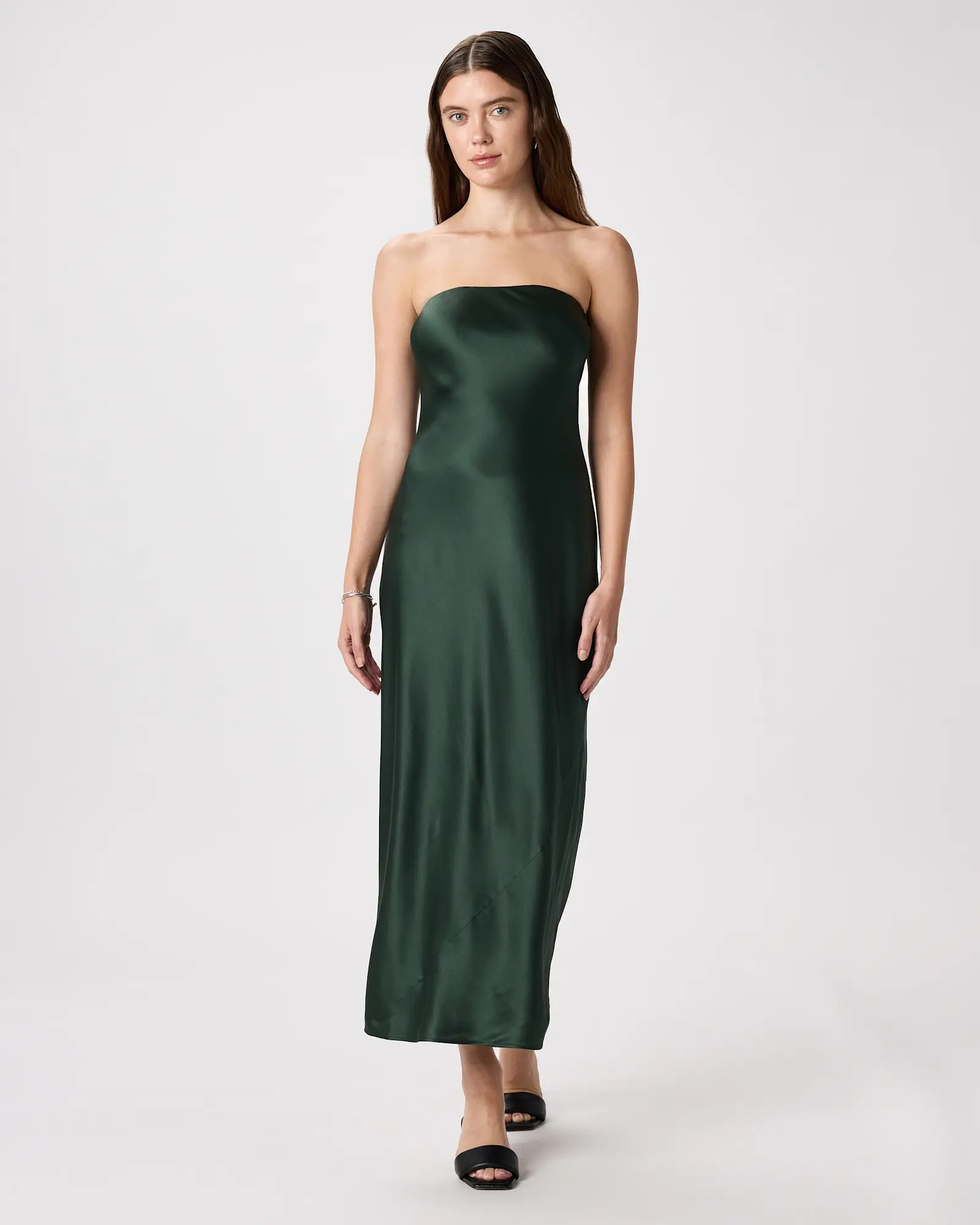 100% Washable Silk Strapless Midi Dress in Forest Green | Quince