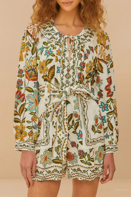 Botanicals Belted Romper In Off-White | Shop Simon