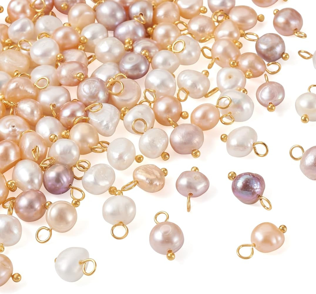 Crafans 100Pcs Cultured Freshwater Oval Pearl Charms with Golden Brass Ball Head Pins Seashell Co... | Amazon (US)