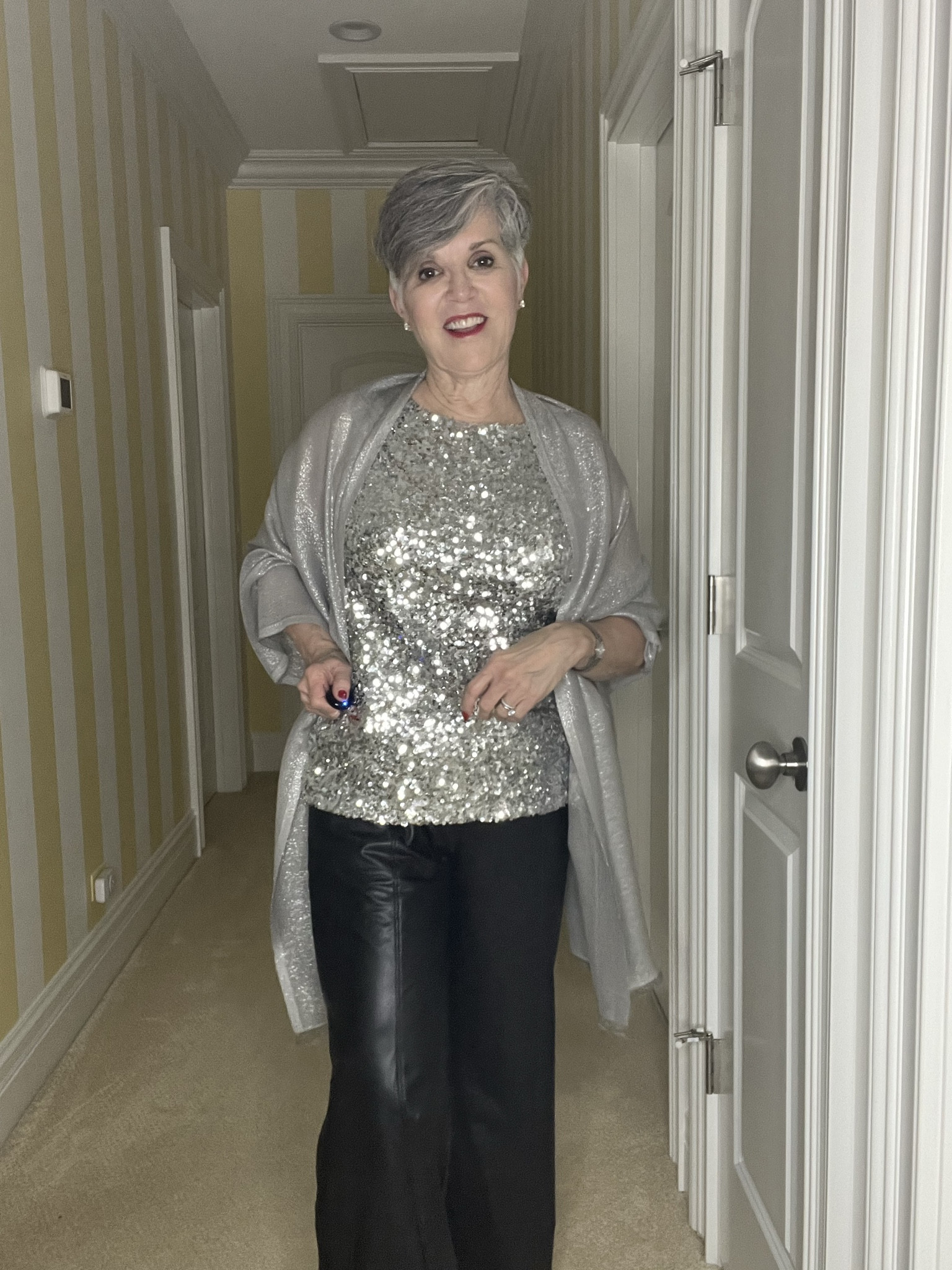 Post
Do you love sparkly looks for the holidays?  I do!
This top is sequined on the front and knit in the back which is perfect for the holidays.  It is so easy to wear with black faux leather pants and a shiny pashmina. Fun? Yes?🍾🥂🥳!
1.🍾🥂Text me “links please” and I’ll DM them right to you!  OR
2. 🥂🍾Click on the link in my stories.
3. 🍾🥂Go to my Profile and click on the link in my Linktree to LTK to shop there.
#classylooks #classylook
#newyearseveoutfit #newyearseveparty #ltkstyletip #ltkover40 #ltkover50 
#ltksalealert #outfitideas4you 

#LTKstyletip #LTKHoliday #LTKSeasonal