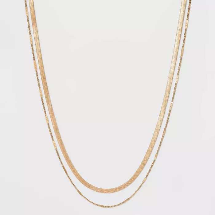 Curb and Snake Chain Layered Multi-Strand Necklace - Universal Thread™ Worn Gold | Target