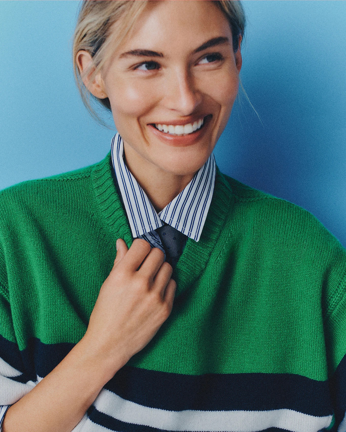Oversized cashmere crewneck sweater in placed stripe | J. Crew US