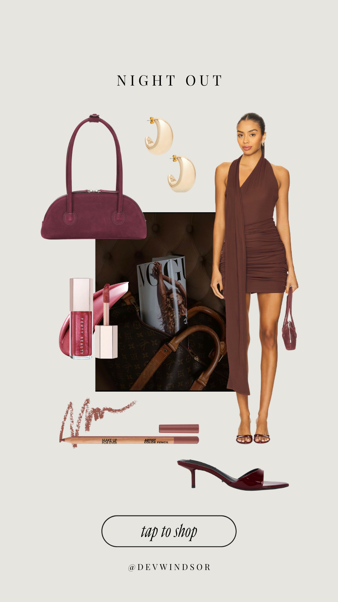 Night Out look! ✨ Bold chocolate tones, chic gold accents, and the perfect burgundy pop to elevate your evening look. 

 #LTKStyleTip #LTKBeauty #LTKShoeCrush