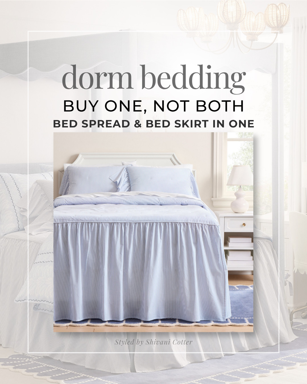 LOVE THIS Bed Skirt And Comforter In One For a Twin XL Bed!!! 

The easiest way to make a dorm bed look finished without buying extra pieces. This comforter gives you the look of bedding and a bed skirt in one, which means less to buy, less to pack, and a much cleaner setup on move in day.
dorm bedding | dorm room bedding | college dorm essentials | dorm bedspread | bedspread with bed skirt | dorm bed skirt alternative | dorm room decor | college bedding | blue dorm room | preppy dorm room #dormroom #twinxl #coastaldecor #preppy

#LTKHome