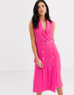 Liquorish double breasted blazer midi dress in pink | ASOS (Global)