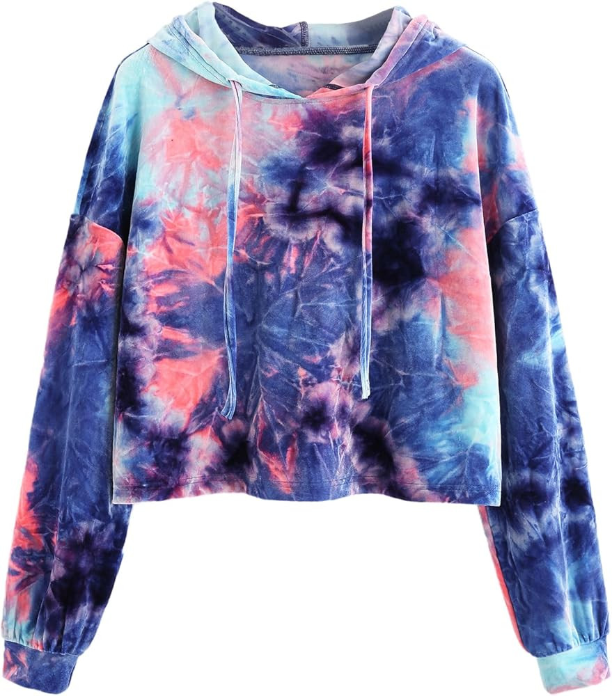 Women's Velvet Drawstring Long Sleeve Hoodie Crop Top Sweatshirt | Amazon (US)
