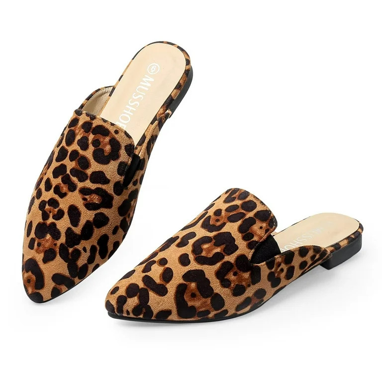 Women Mules Comfortable Slip On Pointed Toe Mules For Women Flats,Leopard 8.5 - Walmart.com | Walmart (US)