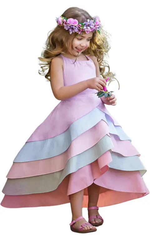 Mia Belle Girls Girls Pretty Petal Pastel Rainbow Tiered Dress in Pink at Nordstrom, Size 10 | Nordstrom