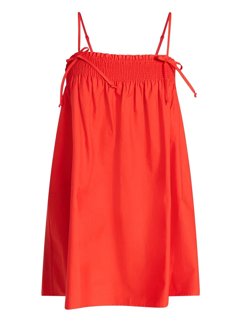 No Boundaries Cotton Poplin Smocked Mini Dress with Tie Straps, Women's XXS-XXL | Walmart (US)