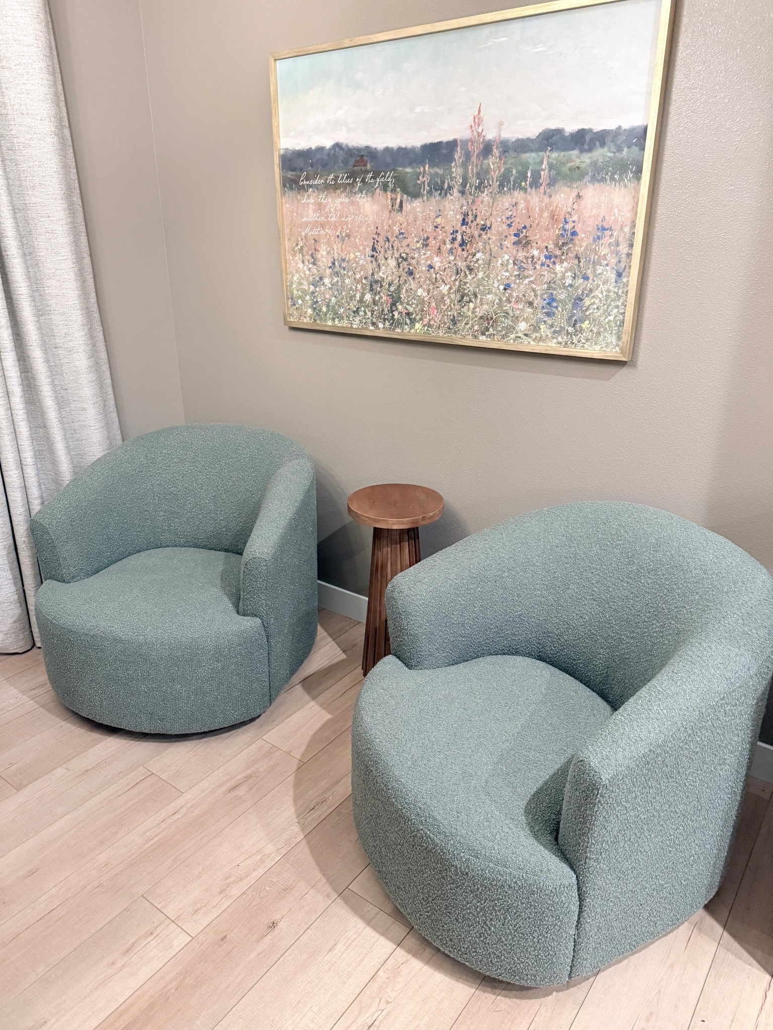 This has quickly become a favorite coffee& conversation spot in our home thanks to these Wal-Mart Boucle. Swivel chairs!  

They are under $200 and very comfortable.  

They come in two other colors too!  

I couldn’t link the exact painting on the wall but we love the quality of that too!  

#LTKHome