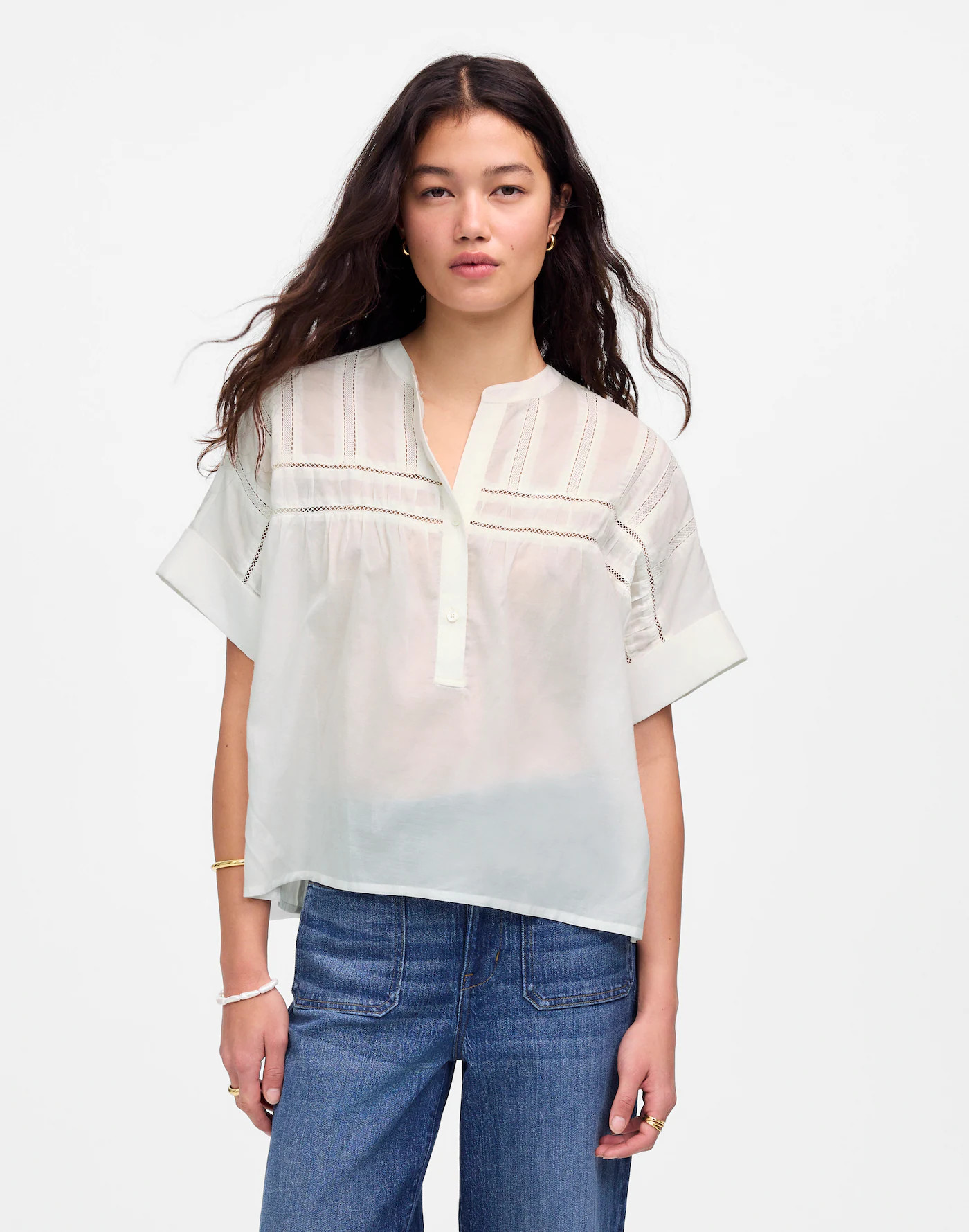 Lace-Inset Pintucked Henley Top | Madewell