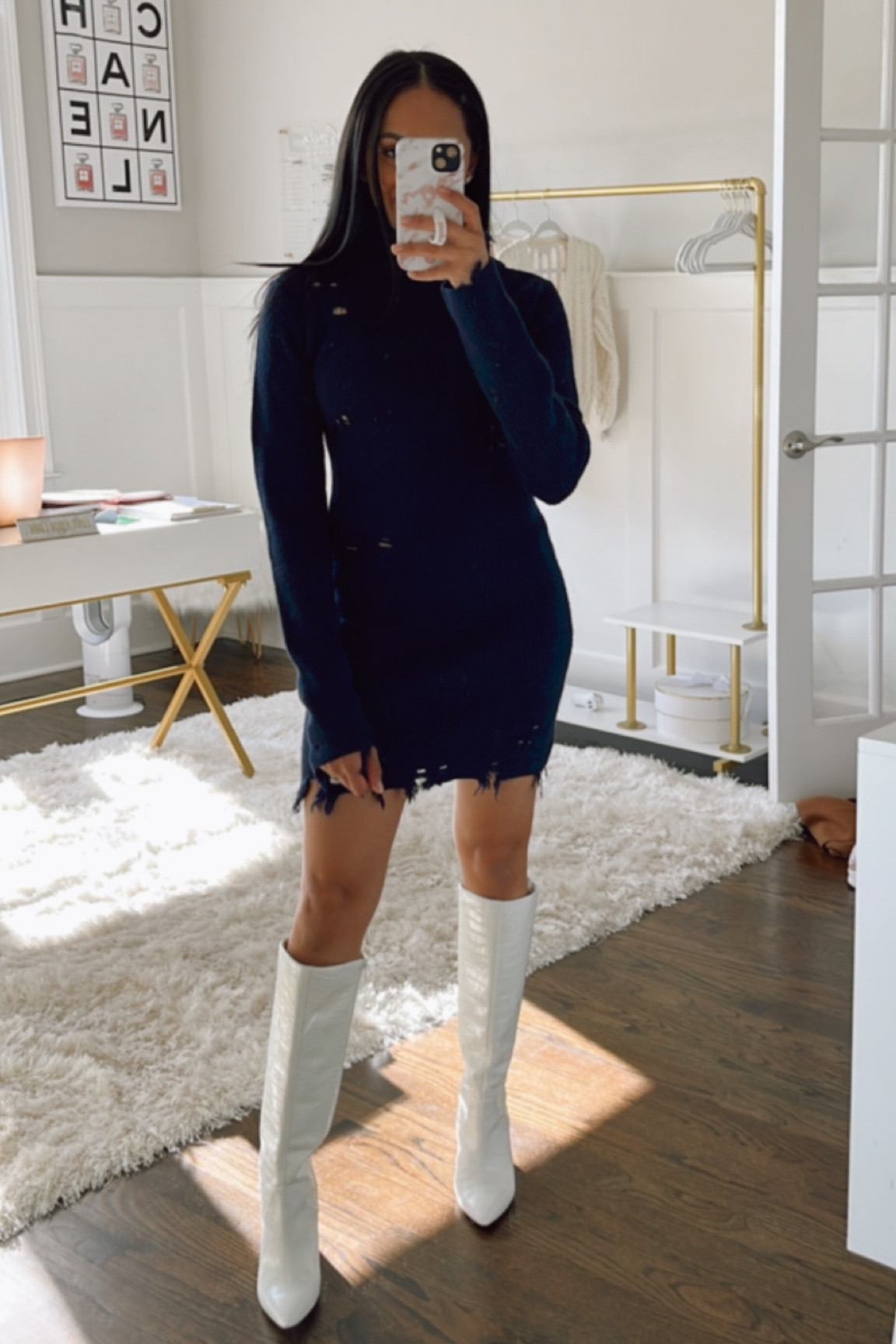 Navy blue distressed sweater dress
20% off with code HAPPY20 

#LTKunder50 #LTKunder100 #LTKsalealert