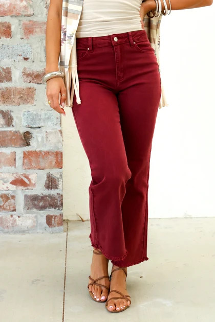 Take it Away Burgundy Wide Leg Jean | The Willow Tree