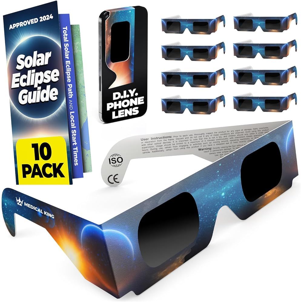 Medical king Solar Eclipse Glasses AAS Approved 2024 (10 Pack) CE and ISO Certified Safe Shades f... | Amazon (US)