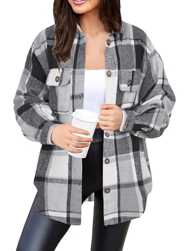 NIeyook Women's Casual Plaid Flannel Button Down Long Sleeve Shacket Jacket Fall Clothes | Amazon (US)