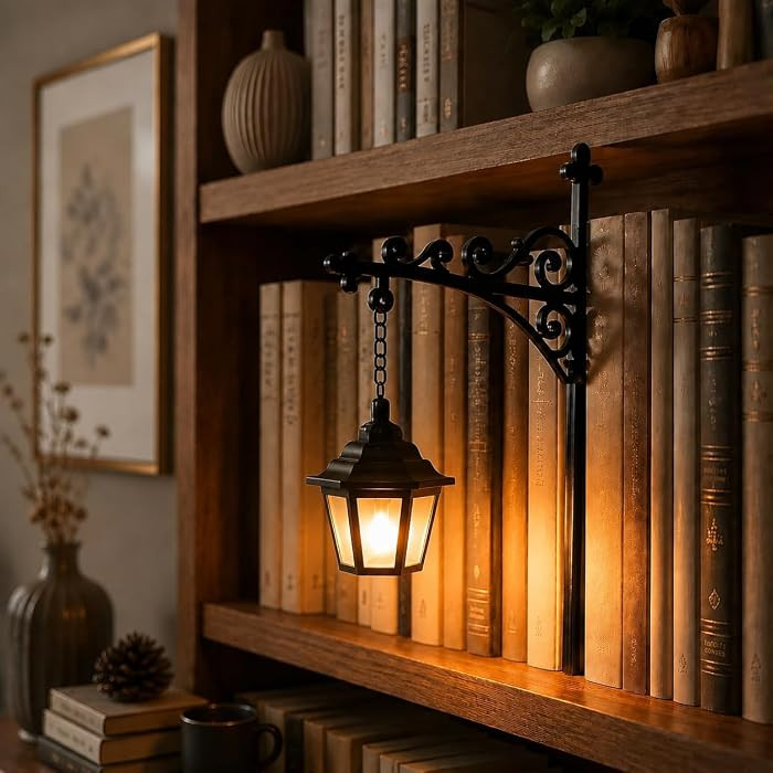 Library Lantern-Decorative Bookshelf Lighting, Mini Bookshelf Lamp Slides Between Books, Warm Amb... | Amazon (US)