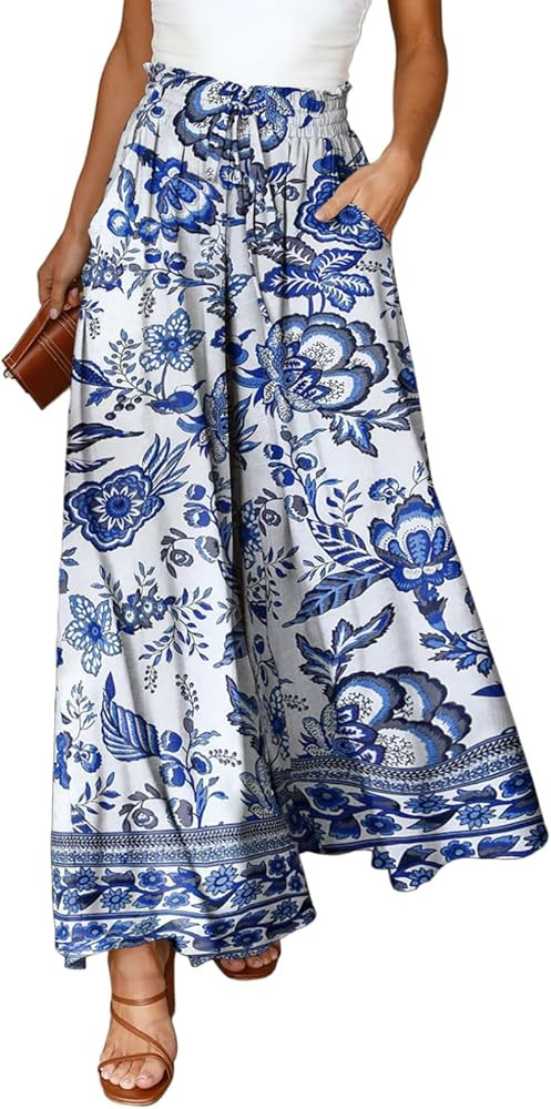 Dokotoo Pants for Women Casual Elastic Waist Wide Leg Pants with Pockets | Amazon (US)