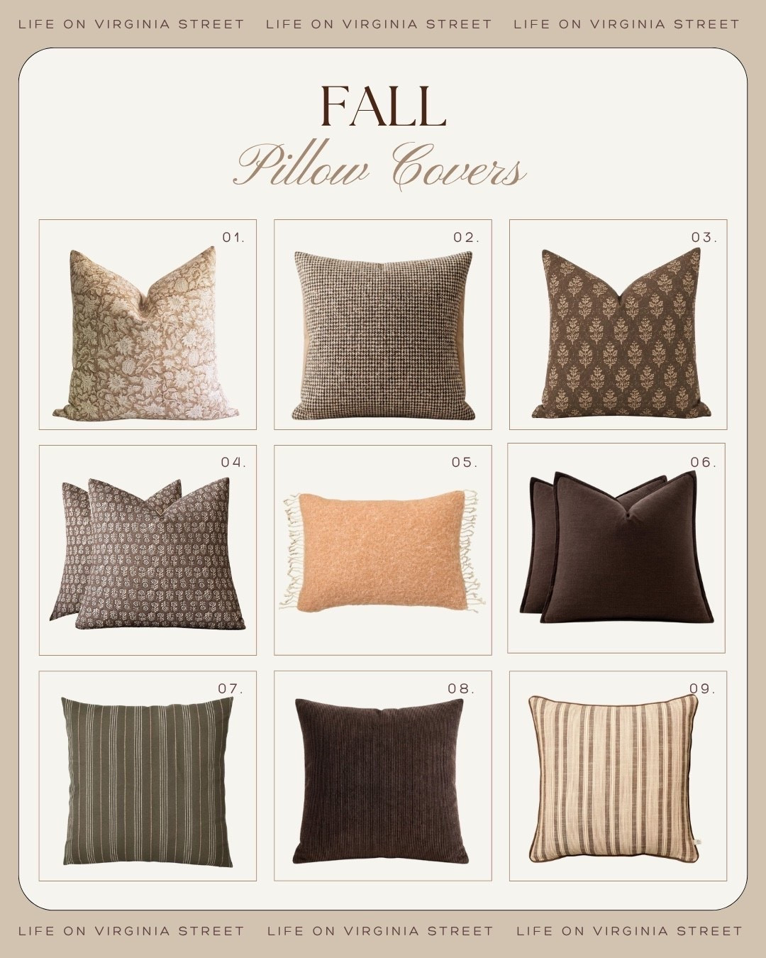 Fall pillow covers! 🙌🏼

fall pillow covers, fall throw pillow covers, autumn pillow covers, fall pillows, autumn pillows, fall decorative pillows, fall throw pillows, seasonal pillow covers, fall couch pillows, fall sofa pillows, fall accent pillows, fall home decor, autumn home decor, fall living room decor, fall bedroom decor, fall entryway decor, cozy fall decor, neutral fall decor, warm neutral decor, elevated fall decor, timeless fall decor, traditional fall decor, vintage fall decor, organic modern fall decor, modern traditional decor, designer inspired fall decor, plaid pillow covers, striped pillow covers, floral pillow covers, block print pillow covers, botanical pillow covers, leaf print pillows, embroidered pillow covers, velvet pillow covers, linen pillow covers, boucle pillow covers, textured pillow covers, woven pillow covers, lumbar pillow cover, square pillow cover, euro pillow cover, brown pillow covers, chocolate brown pillows, burgundy pillows, rust pillows, burnt orange pillows, olive green pillows, camel pillows, cream pillows, taupe pillows, plaid fall pillows, vintage inspired pillows, English country pillows, cottage style pillows, Ralph Lauren inspired decor, McGee and Co inspired, Amber Interiors inspired, Pottery Barn inspired, Arhaus inspired, cozy living room, fall couch decor, sofa styling, bed pillow styling, layered pillows, fall home refresh, fall decorating ideas, autumn decorating ideas, Thanksgiving decor, harvest decor, warm and cozy home, designer look for less

#LTKHome #LTKSeasonal #LTKOver40