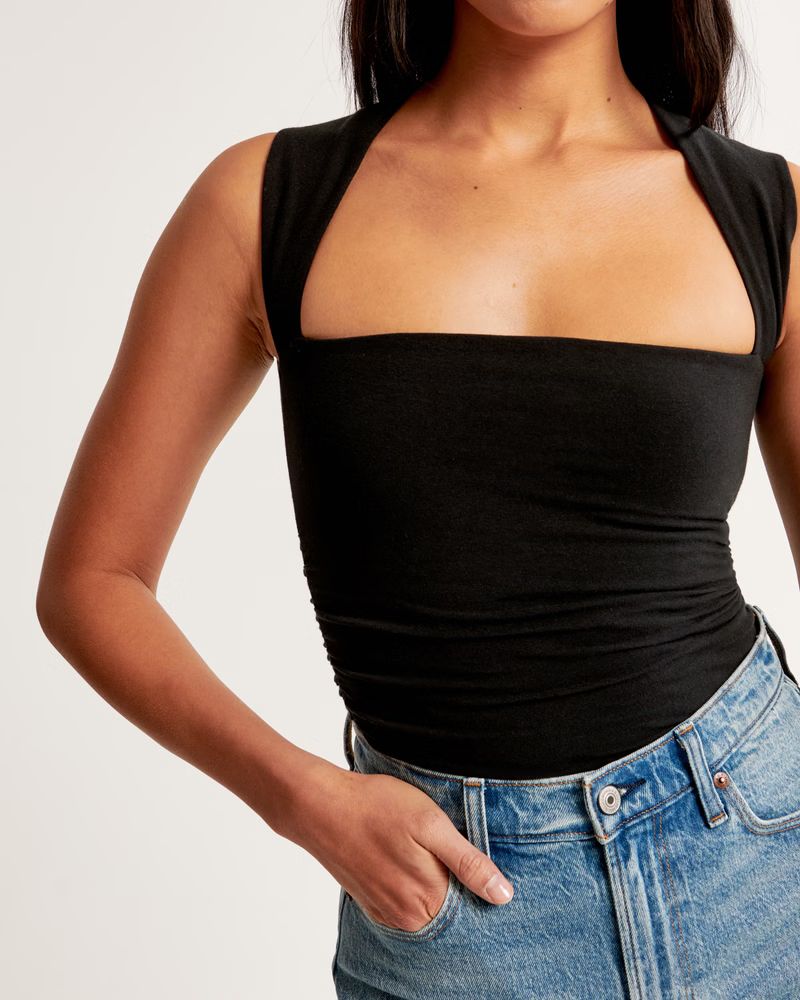 Women's Cotton-Blend Seamless Fabric Ruched Portrait Top | Women's Tops | Abercrombie.com | Abercrombie & Fitch (US)