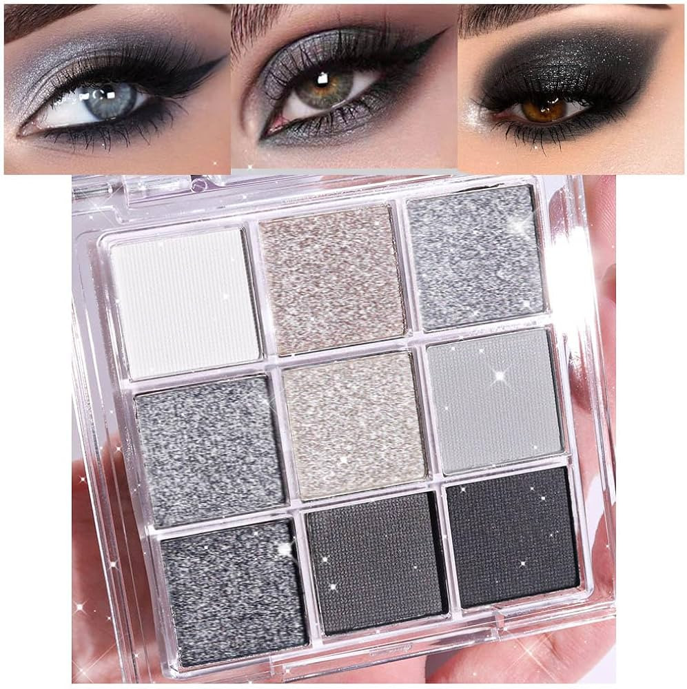 evpct 9 Colors Black Smokey Grey Gray Silver Glitter Shimmer Eye Shadow Makeup Palette Pigmented ... | Amazon (US)