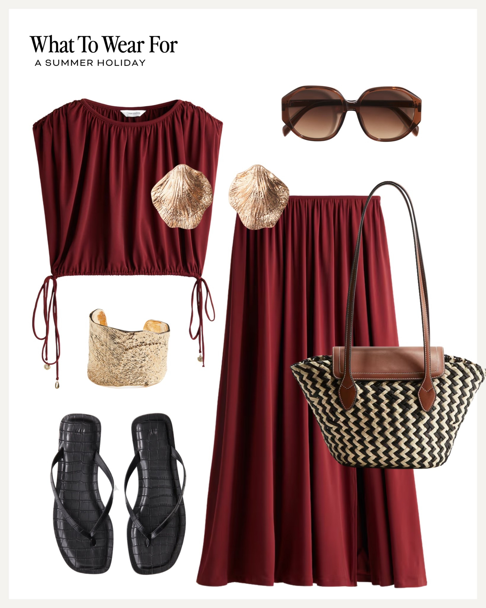 Holiday outfits 

Summer fashion / H&M / long skirt / coord / matching set / black flip flops / beach straw bf 

#LTKswimwear #LTKsummer #LTKuk