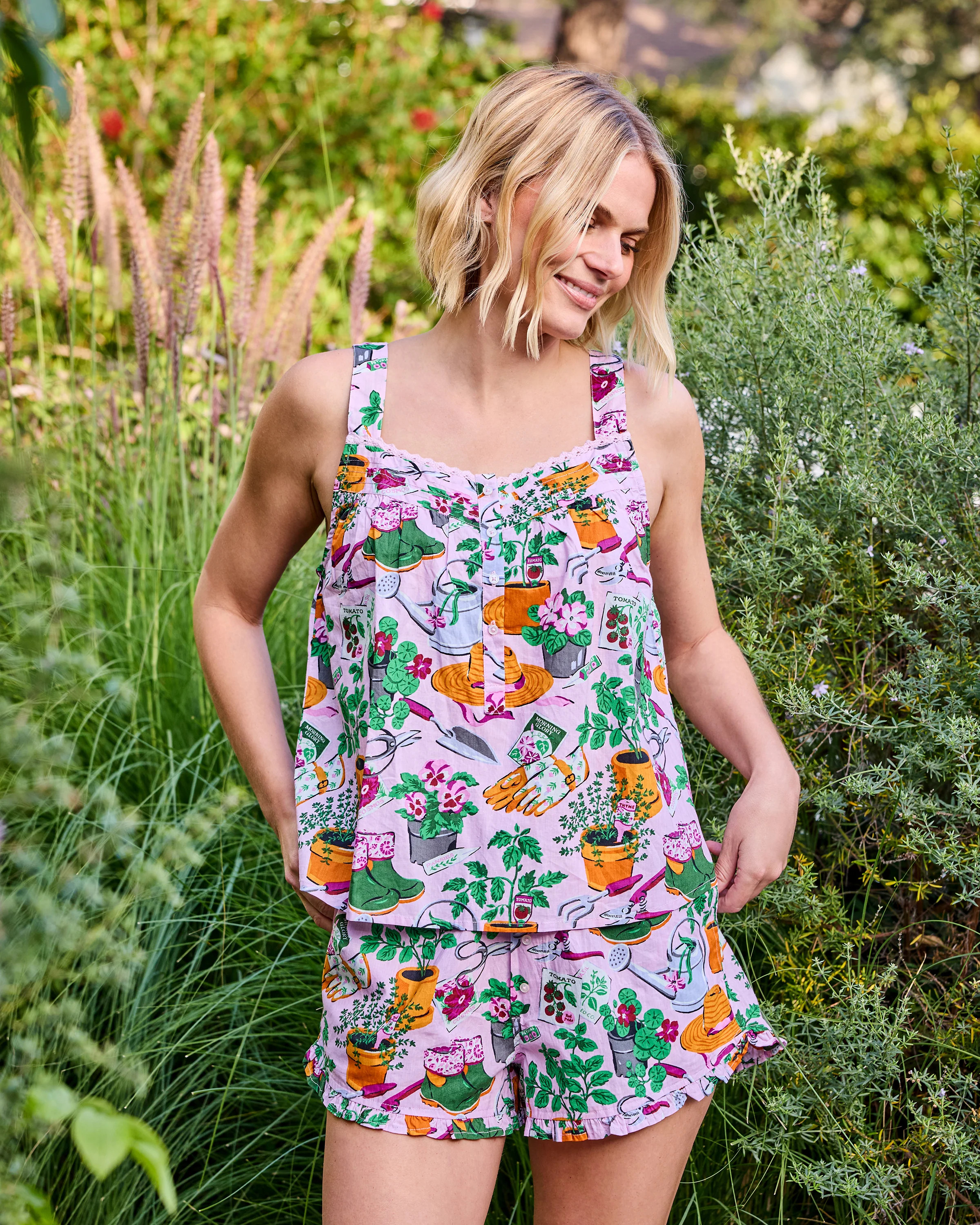 Green Thumb - Back to Bed Short Set - Pink Cosmos | Printfresh