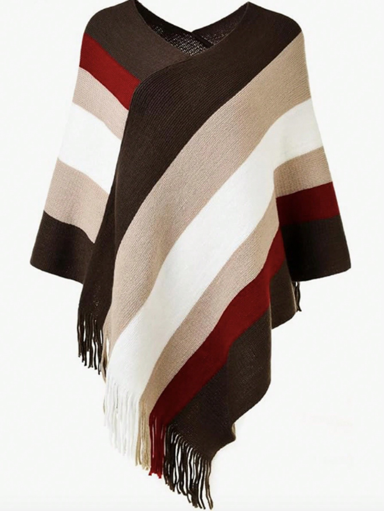 1pc Women's Trendy European & American Style Color Block Knit Tassel Shawl | SHEIN