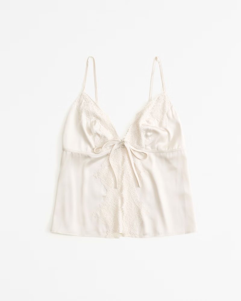 Lace and Satin Tie-Front Cami | Abercrombie & Fitch (US)