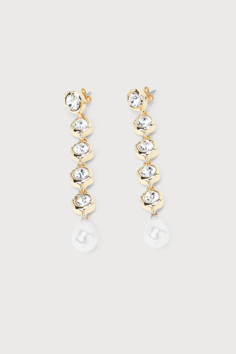 Elegantly Modern 18KT Gold Rhinestone Pearl Drop Earrings | Lulus (US)