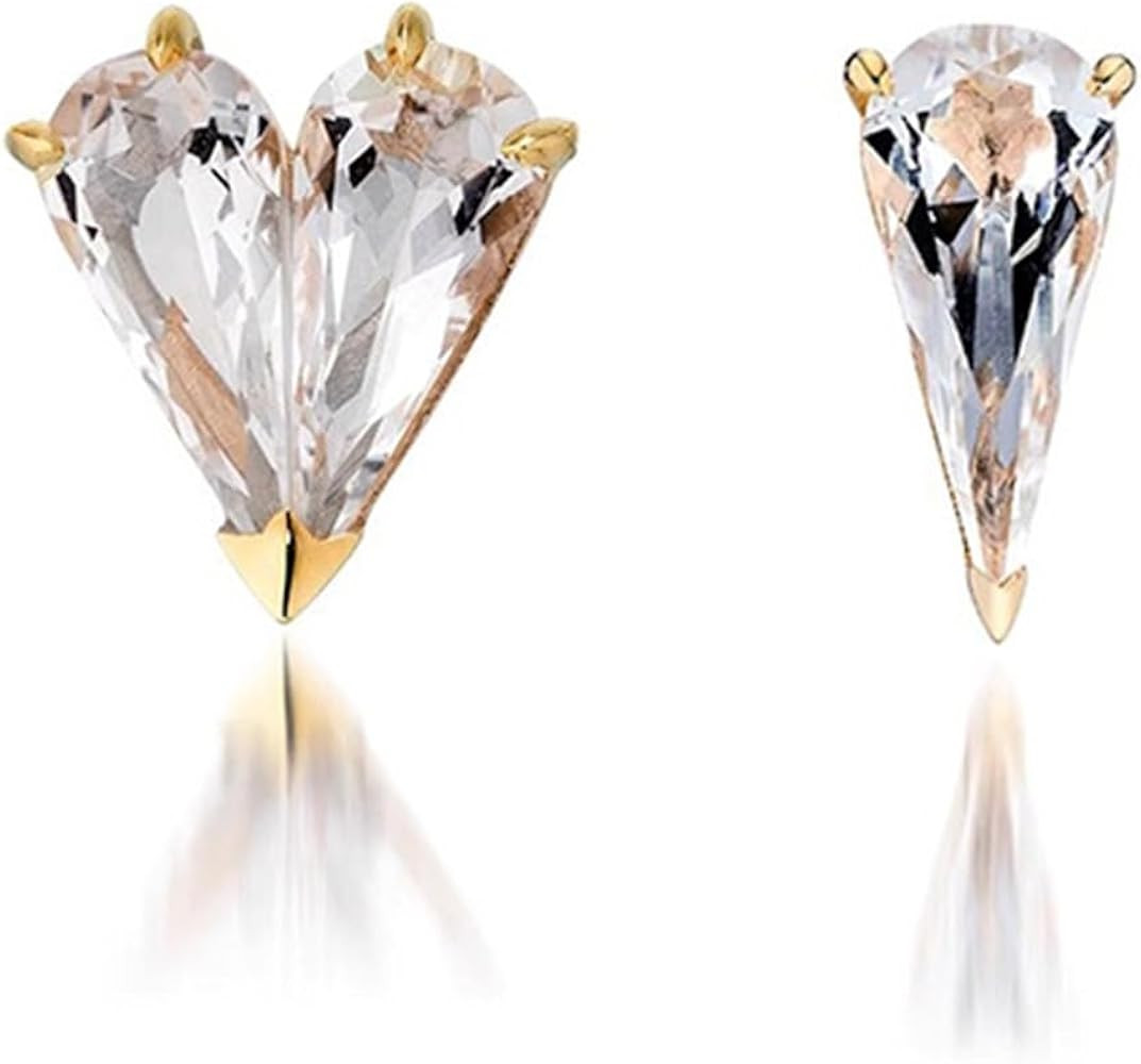 14K Gold Plated S925 Sterling Silver Asymmetric Waterdrop & Heart White Crystal Stud Earrings –... | Amazon (US)