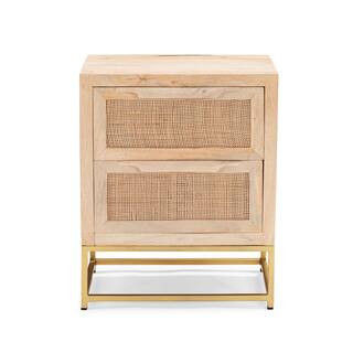 2-Sliding Doors Bilson Natural with Gold Base Rattan Cabinet | The Home Depot
