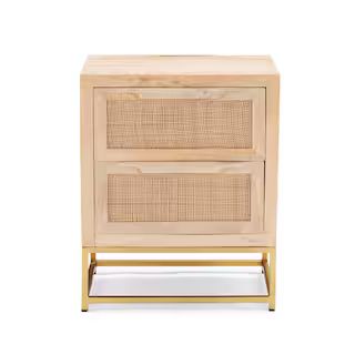 2-Sliding Doors Bilson Natural with Gold Base Rattan Cabinet | The Home Depot
