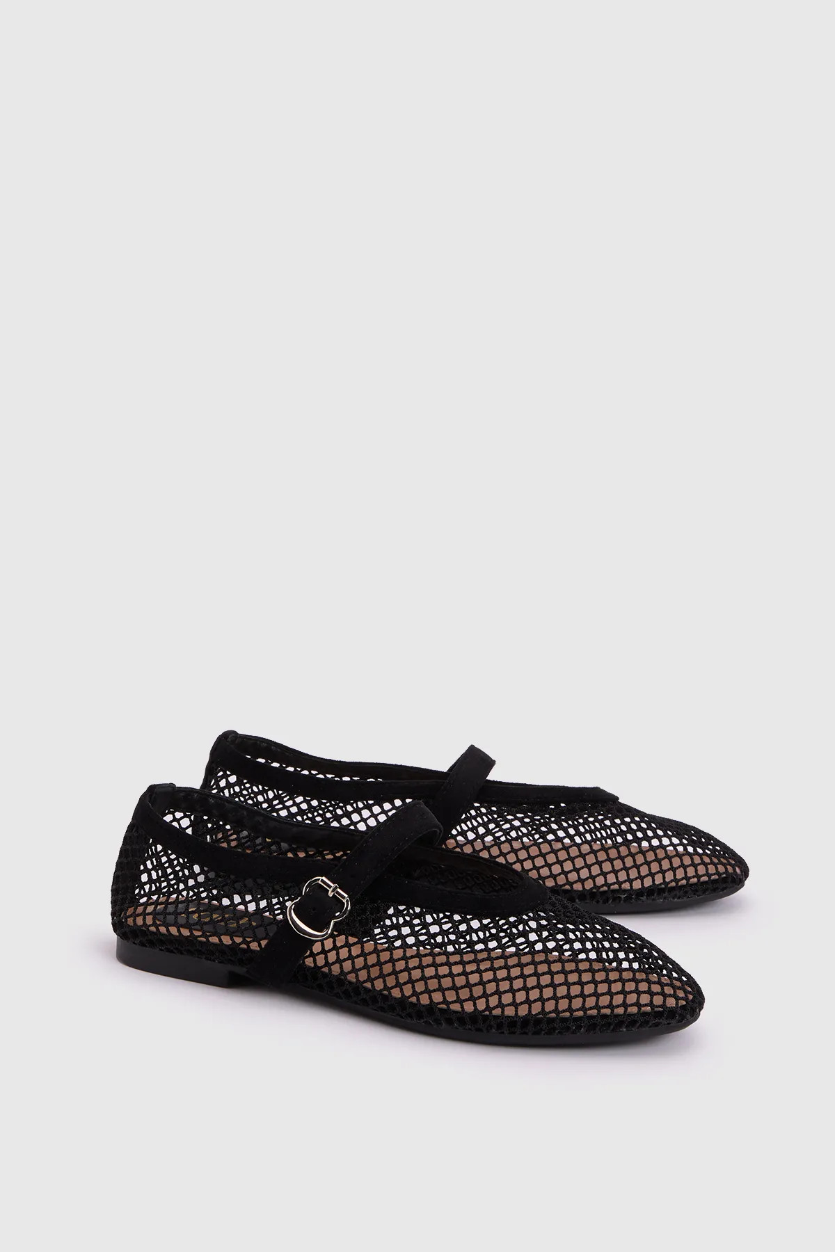 Faith Women's : Shelly Netted Faux Leather Ballet Flats in Black | Size: 7 | Debenhams UK