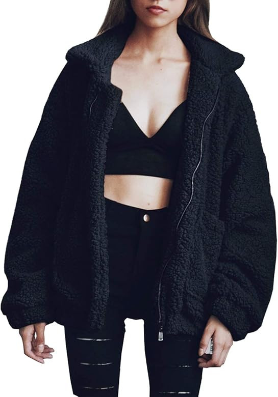 PRETTYGARDEN Women's Fashion Long Sleeve Lapel Zip Up Faux Shearling Shaggy Oversized Coat Jacket... | Amazon (US)