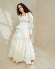 Suzette Cream Smocked Organza Dress | Loeffler Randall