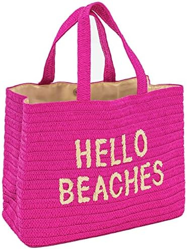 Hello Beaches Straw Beach Bags for Women | Straw Beach Tote | Beach tote bag | Beach Vacation Ess... | Amazon (US)