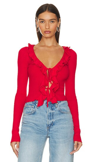 Idalee Front Tie Cardigan in Red | Revolve Clothing (Global)