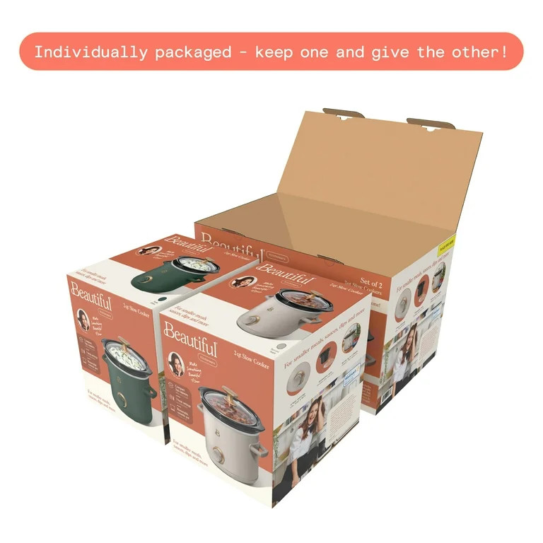 Beautiful 2 Qt Manual Slow Cooker, 2-Pack, Thyme Green + Porcini Taupe by Drew Barrymore | Walmart (US)
