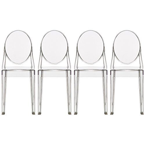 2xhome - Set of Four (4) - Clear - Victoria Style Ghost Side Chairs - High Quality Dining Room Chair | Amazon (US)