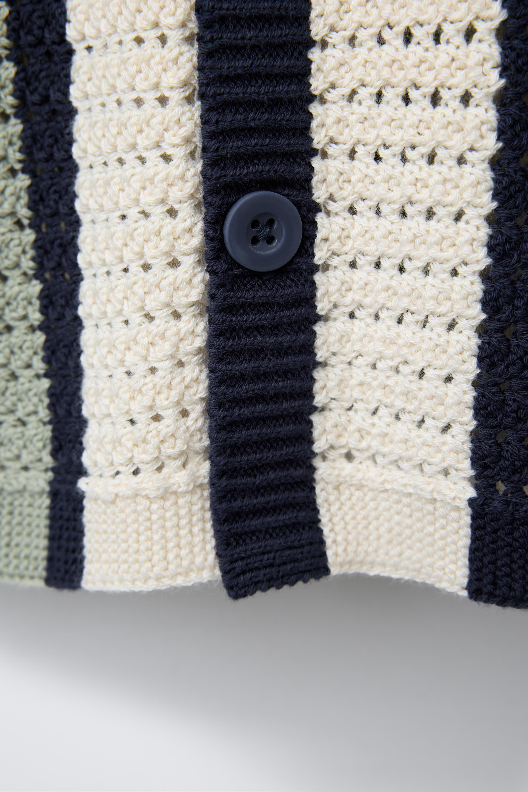 Knit shirt with button-down collar and short sleeves. Front button closure and striped print. | Zara US